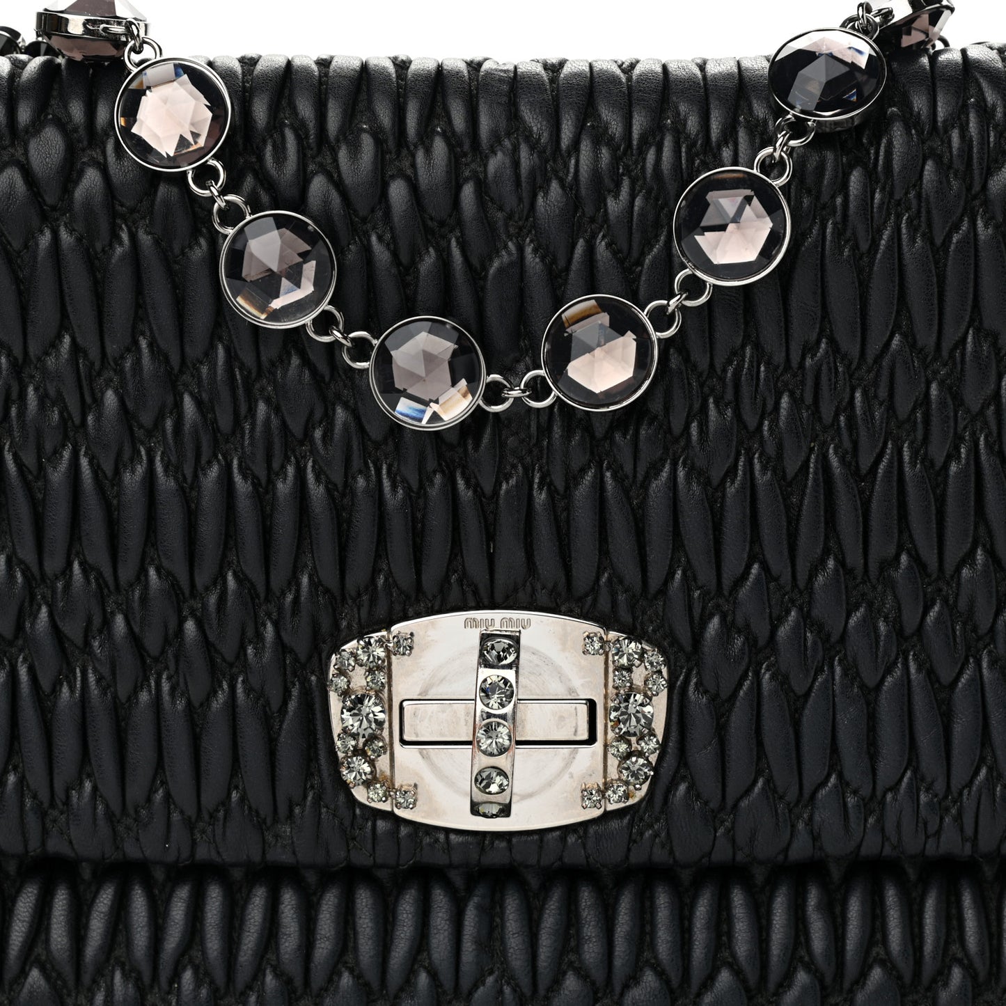 Nappa Matelasse Crystal Flap Clutch Black