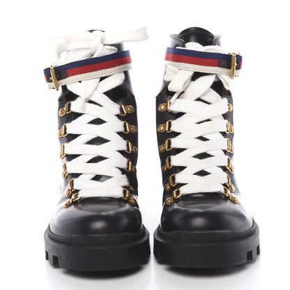 Gucci Calfskin Womens Sylvie Web Lace Up Combat Boots 37 Black 2 of 10