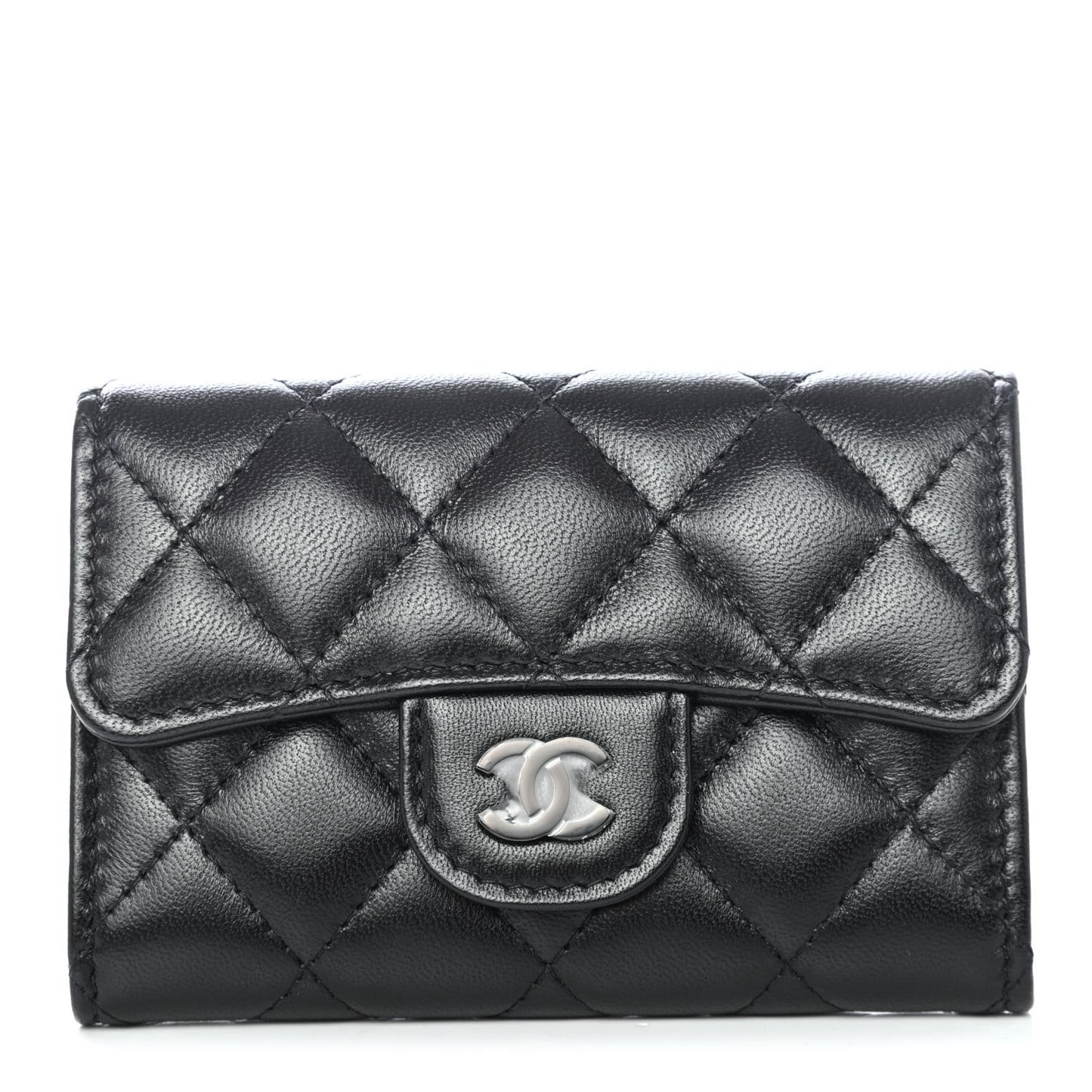 Lambskin Quilted Flap Card Holder Wallet So Black
