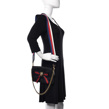 Gucci Nappa Sylvie Web Tiger Broadway Shoulder Bag Black 2 of 15