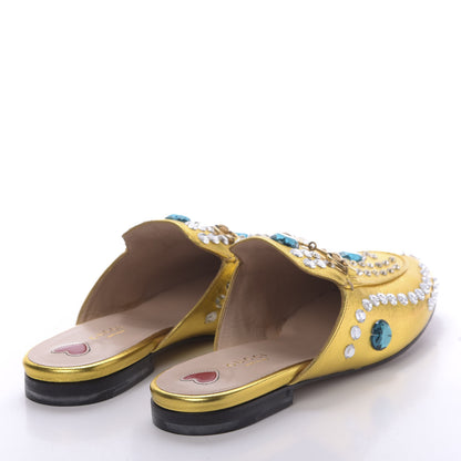 Gucci Metallic Nappa Crystal Womens Princetown Slippers 37.5 Gold 4 of 11