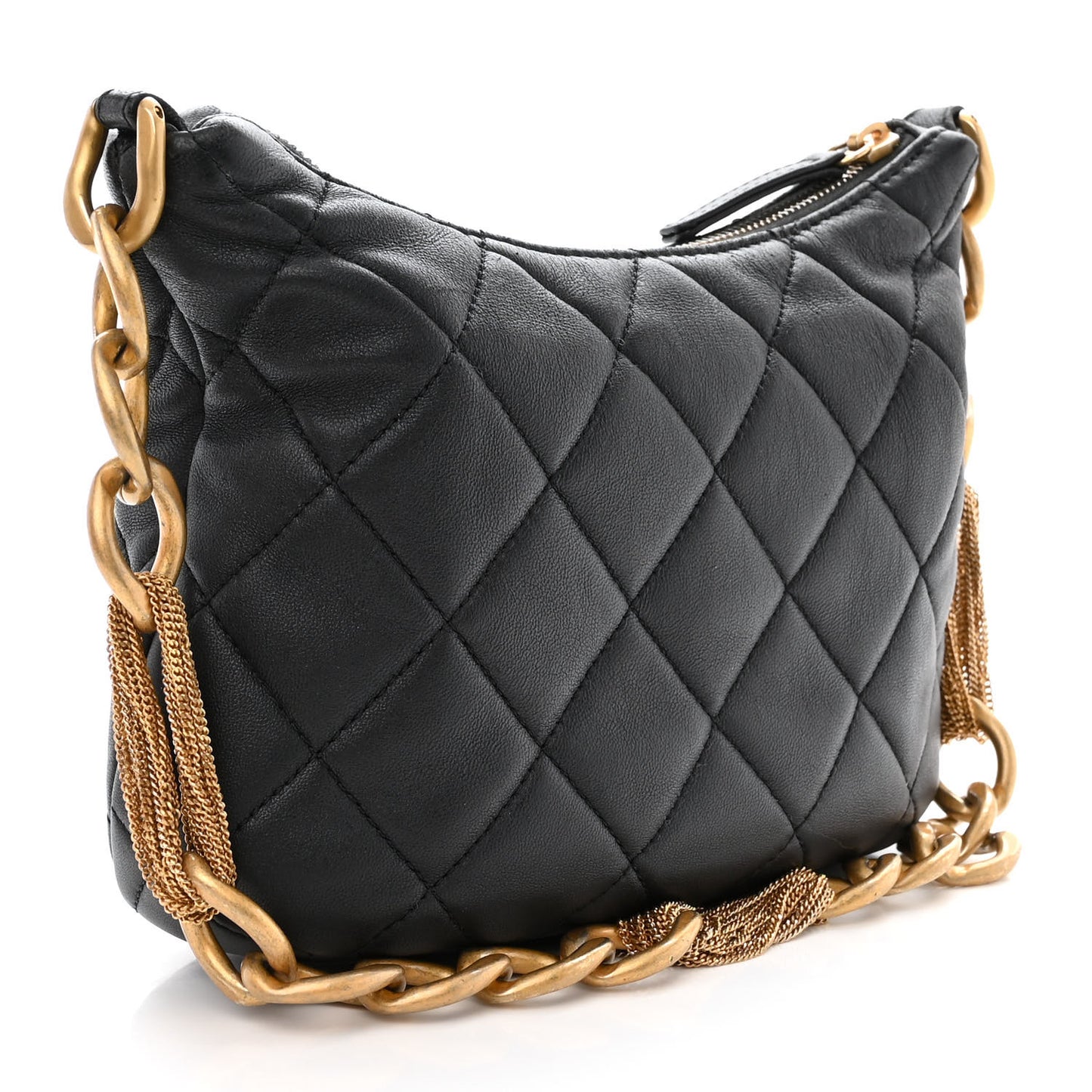 Lambskin Quilted CC Chain Hobo Black