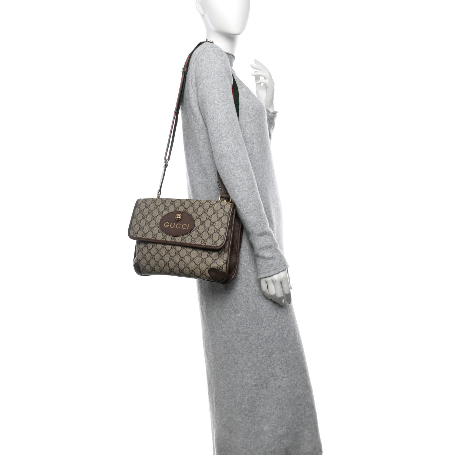 Gucci GG Supreme Monogram Web Neo Vintage Double Flap Messenger Bag Beige New Acero 2 of 10