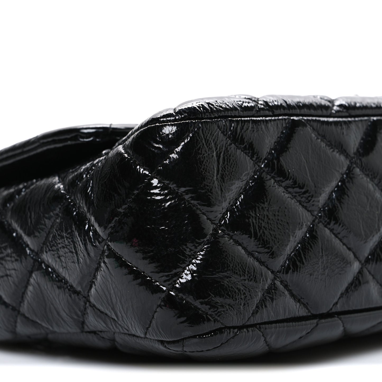 Crinkled Patent Quilted Jumbo Single Flap Black
