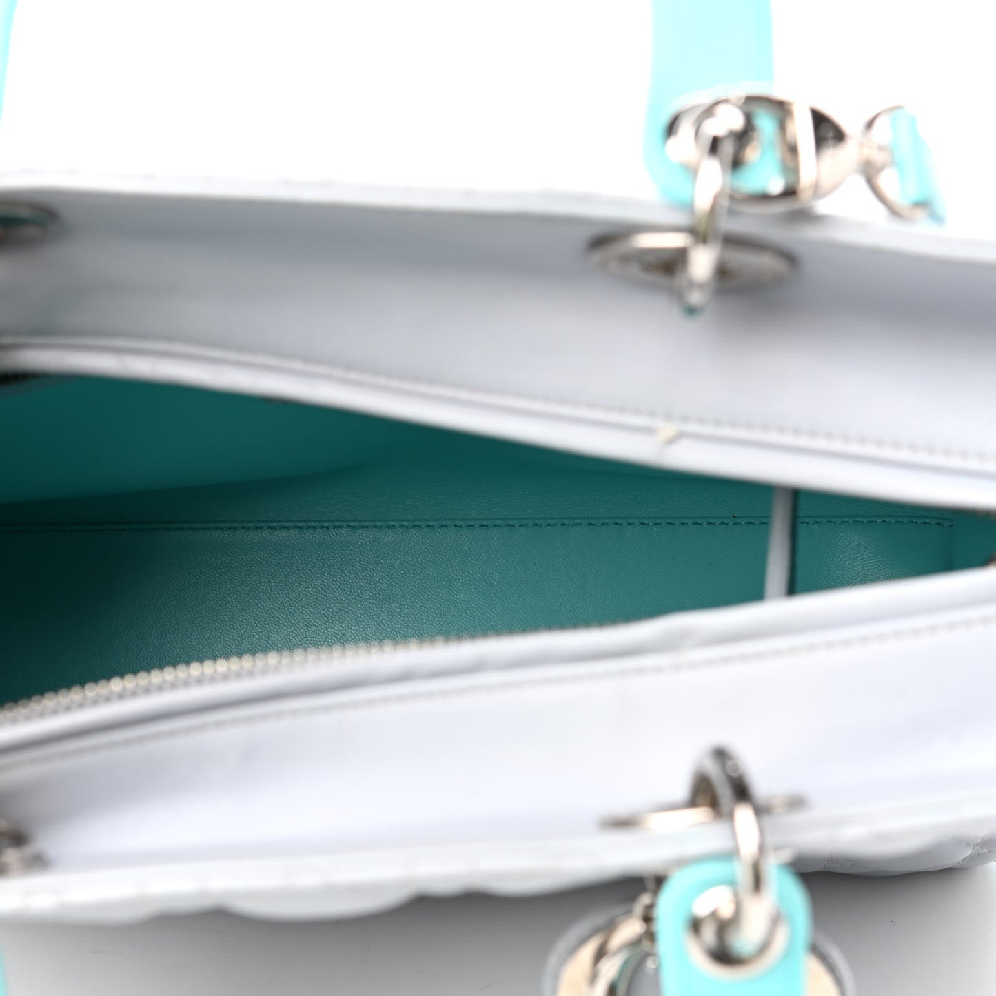 Lambskin Cannage Large Bi-Color Lady Dior Grey Turquoise