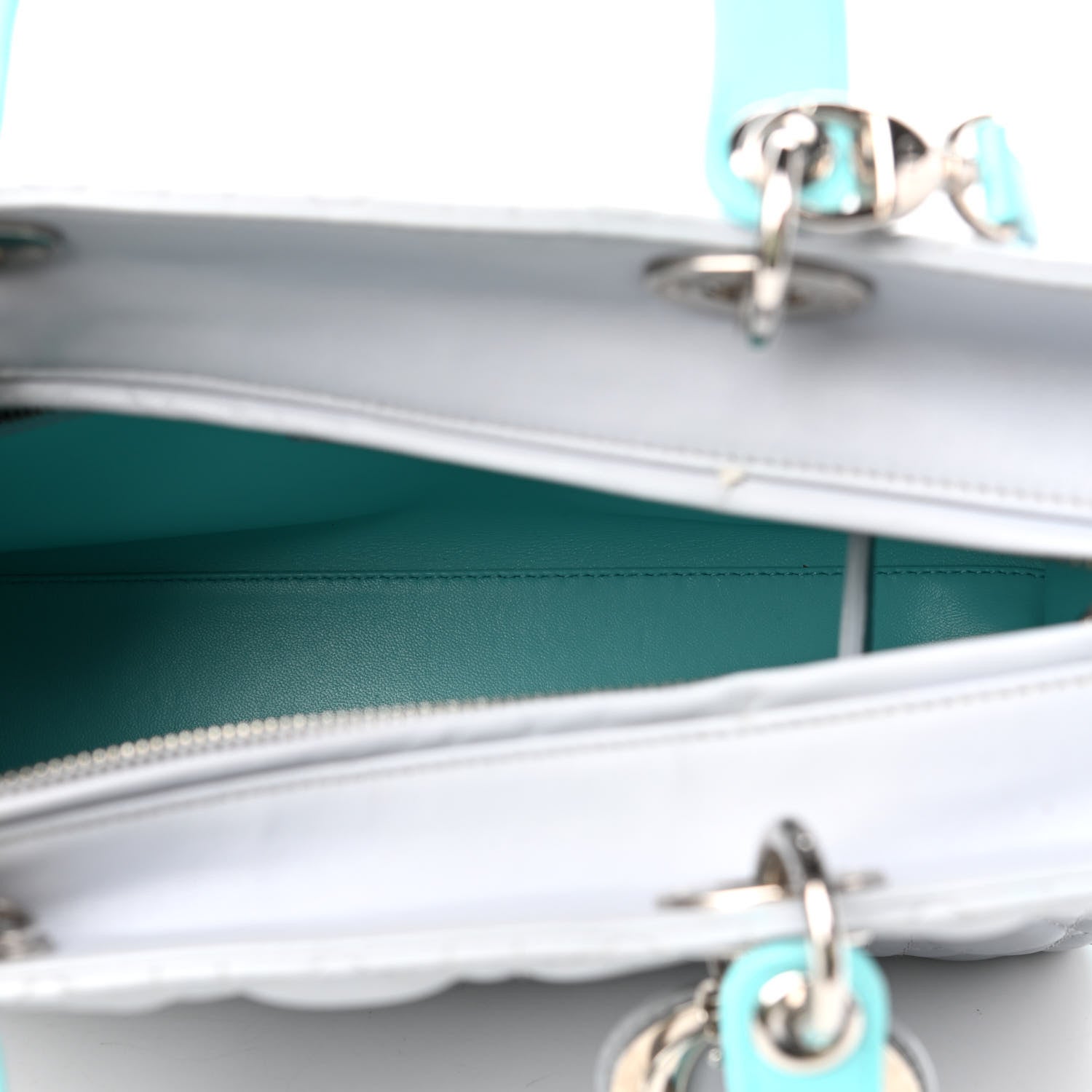 Christian Dior Lambskin Cannage Large Bi-Color Lady Dior Grey Turquoise 5 of 10