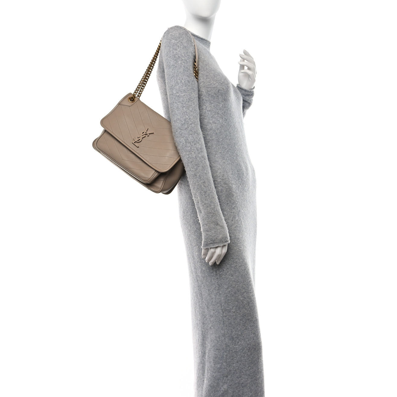 Lambskin Matelasse Monogram Medium Niki Chain Satchel Dark Beige