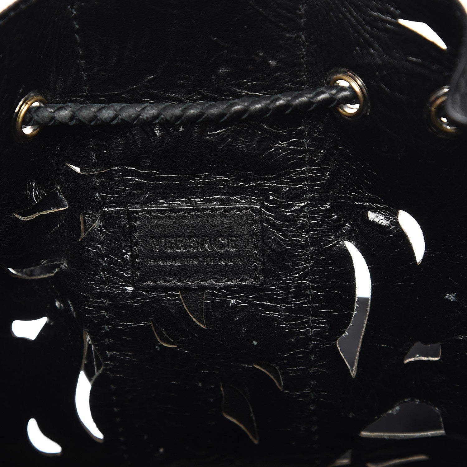 Versace Calfskin Laser Cut Drawstring Bag Black 6 of 9