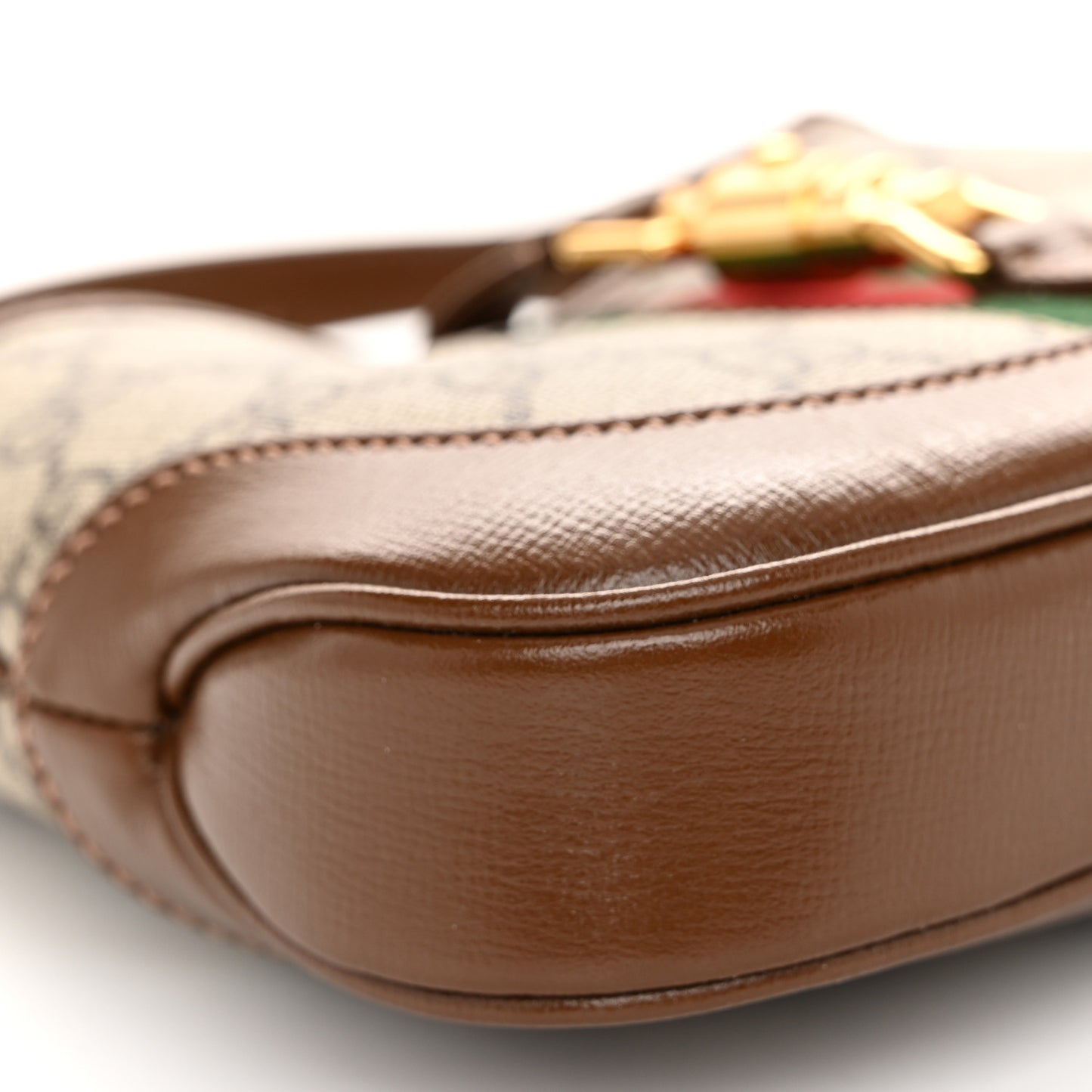 GG Supreme Monogram Azalea Calfskin Web Mini Jackie 1961 Hobo Beige Ebony Brown Sugar