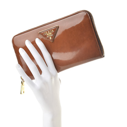 Prada Vernice Zip Around Wallet Brown 2 of 14