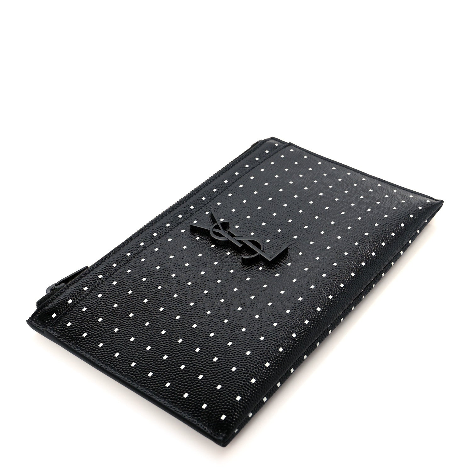 Saint Laurent Grain De Poudre Square Dot Zip Bill Pouch Black White 4 of 9