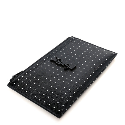 Saint Laurent Grain De Poudre Square Dot Zip Bill Pouch Black White 4 of 9
