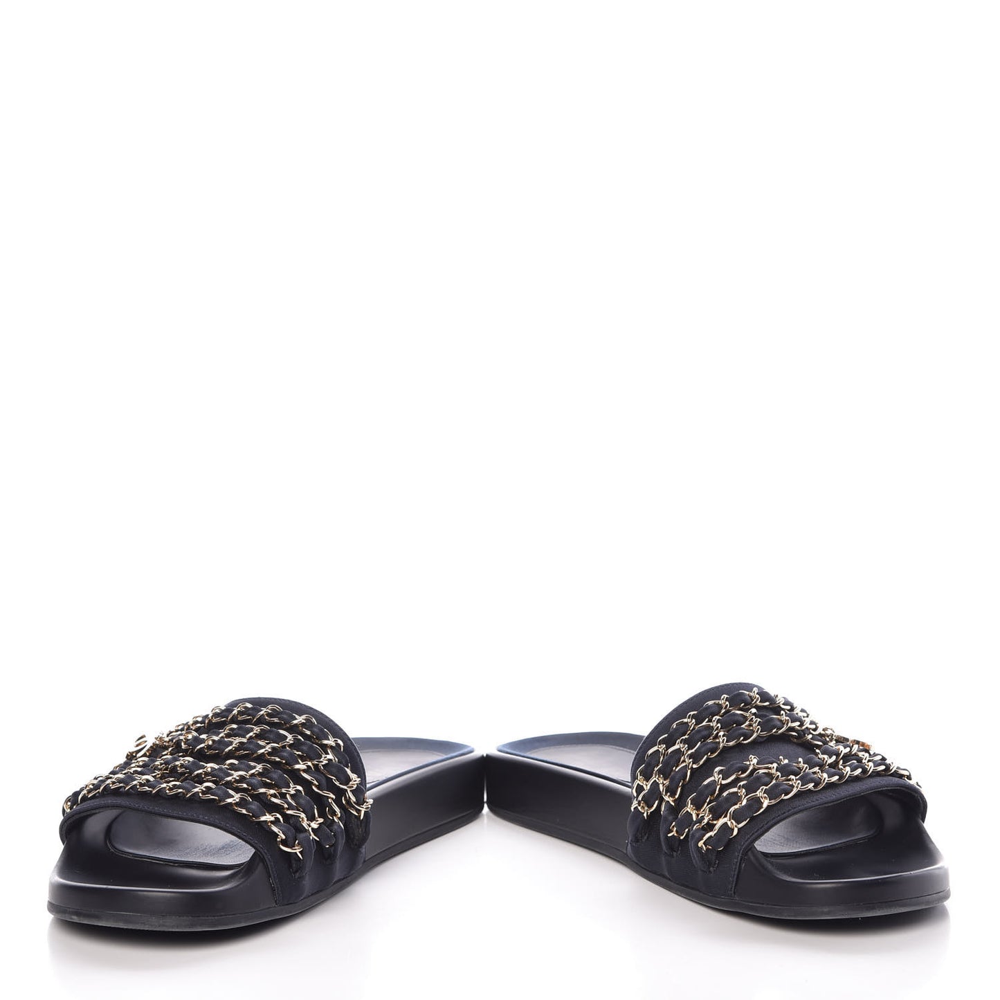 Satin Canvas Chain Flat Sandals 37 Marine