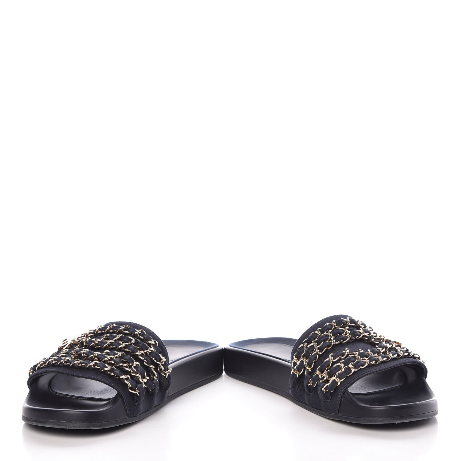 Chanel Satin Canvas Chain Flat Sandals 37 Marine 5 of 16