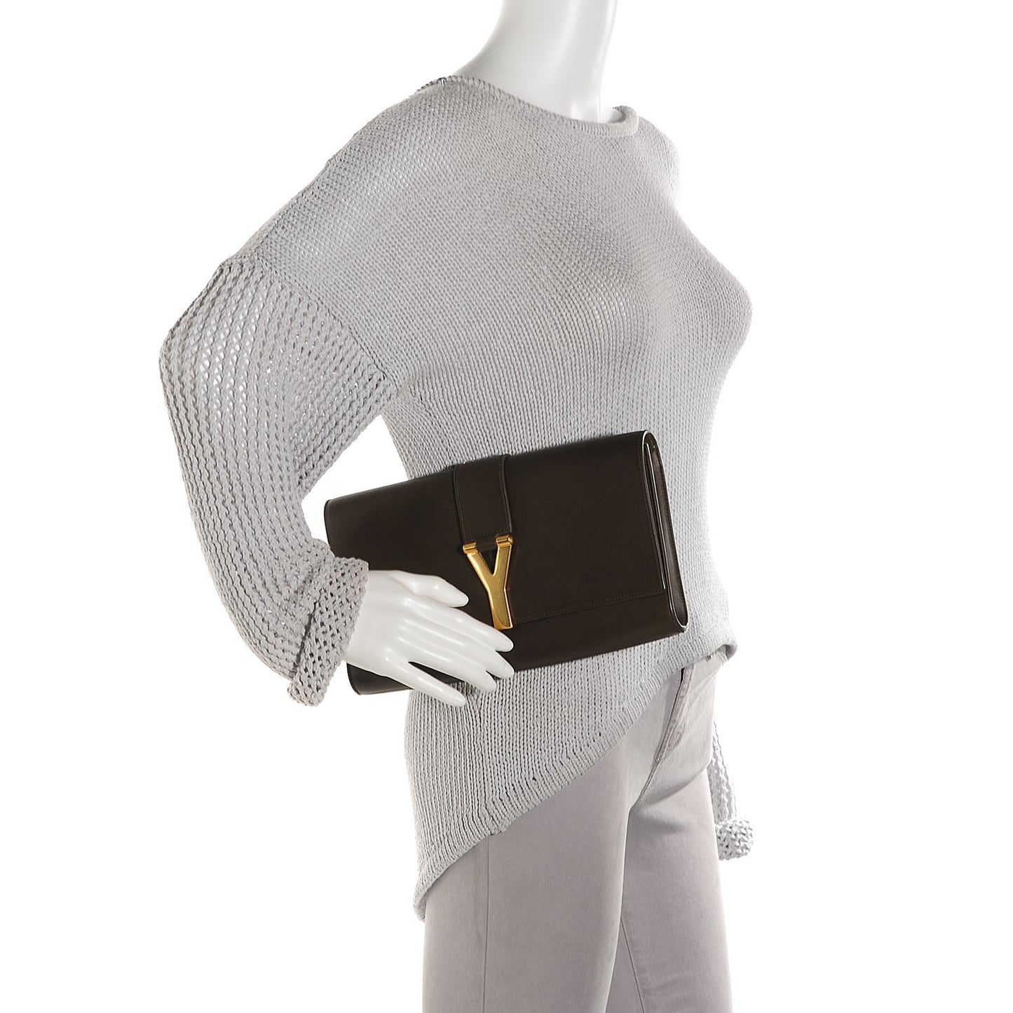 Calfskin Classic Y Clutch Brown
