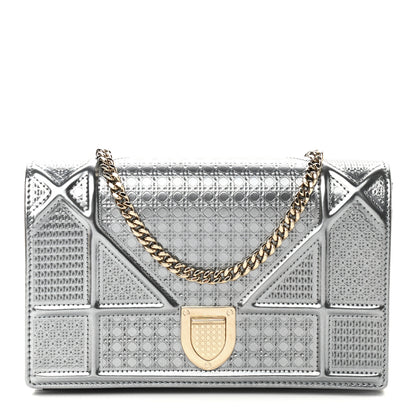 Christian Dior Metallic Patent Micro-Cannage Diorama Wallet on Chain Pouch Silver 1 of 10