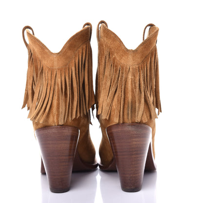Saint Laurent Suede New Western 80 Fringe Ankle Boots 38.5 Tan 7 of 11
