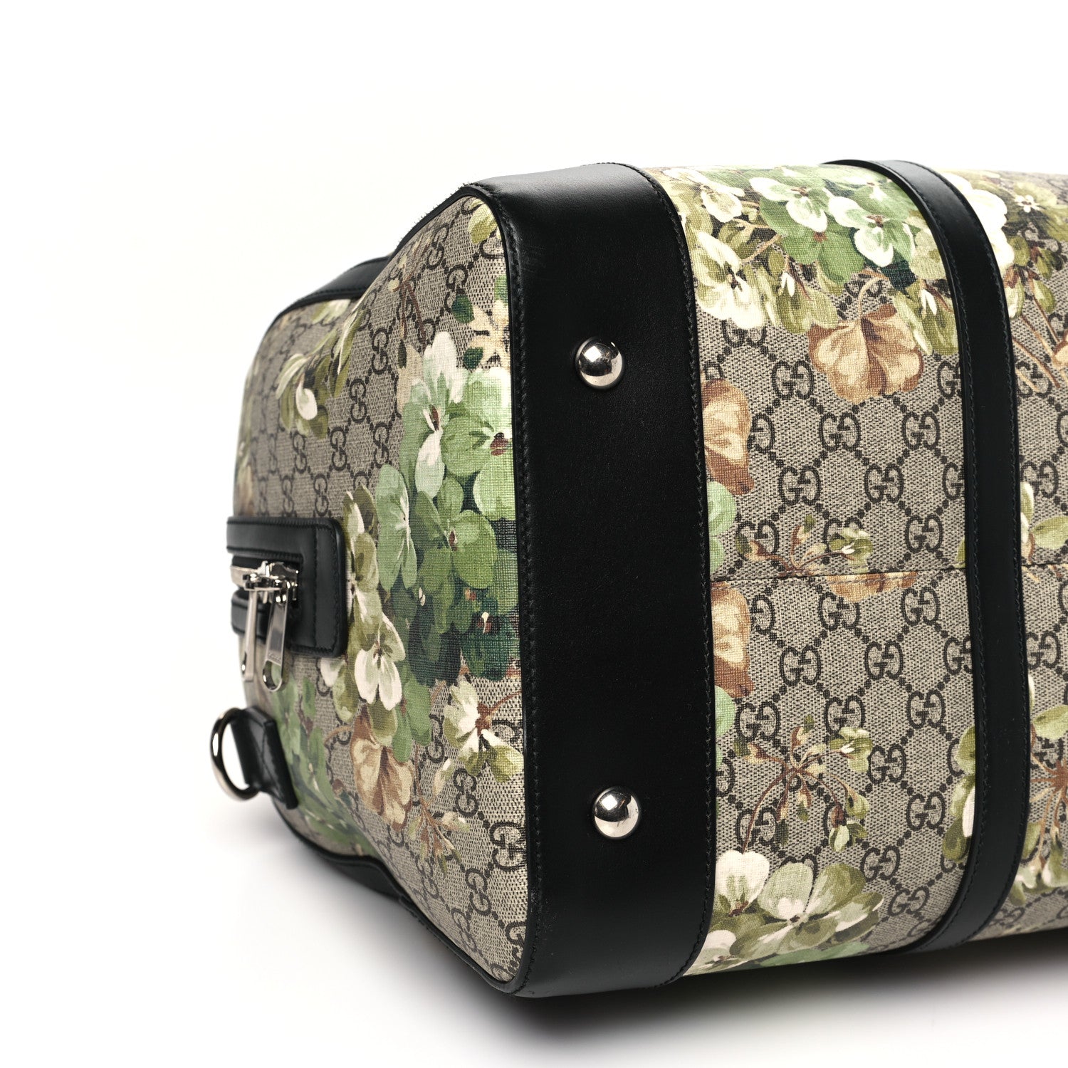 Gucci GG Supreme Monogram Blooms Medium Duffle Beige New Military Black 8 of 9