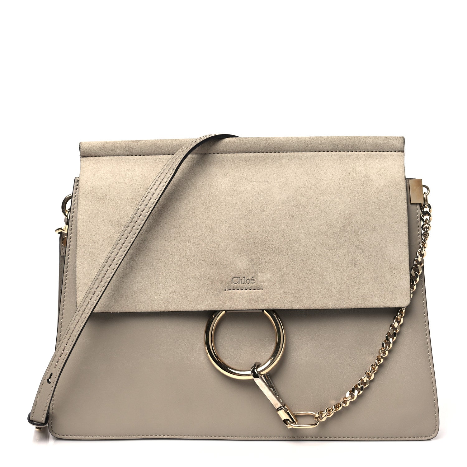Chloe Calfskin Suede Medium Faye Shoulder Bag Motty Grey 1 of 10