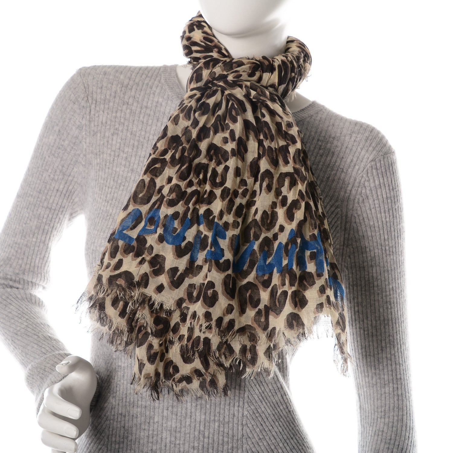 Louis Vuitton Cashmere Silk Leopard Stole Beige 2 of 7