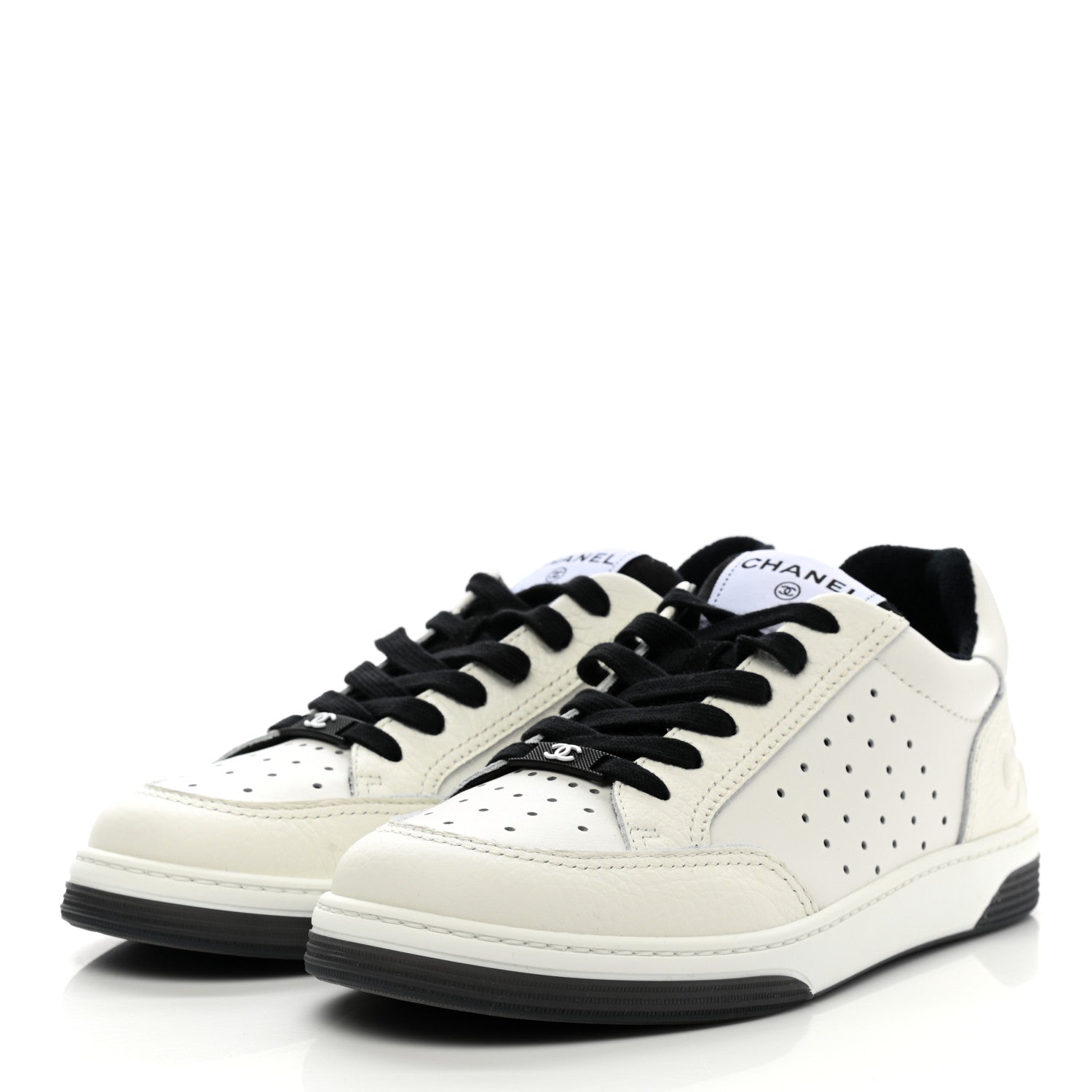 Chanel Grained Calfskin Fabric Womens Logo Sneakers 39 White Black 3 of 10