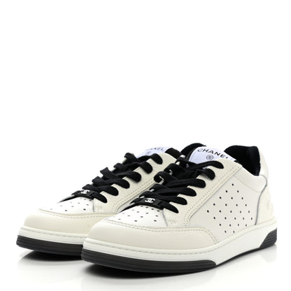Chanel Grained Calfskin Fabric Womens Logo Sneakers 39 White Black 3 of 10