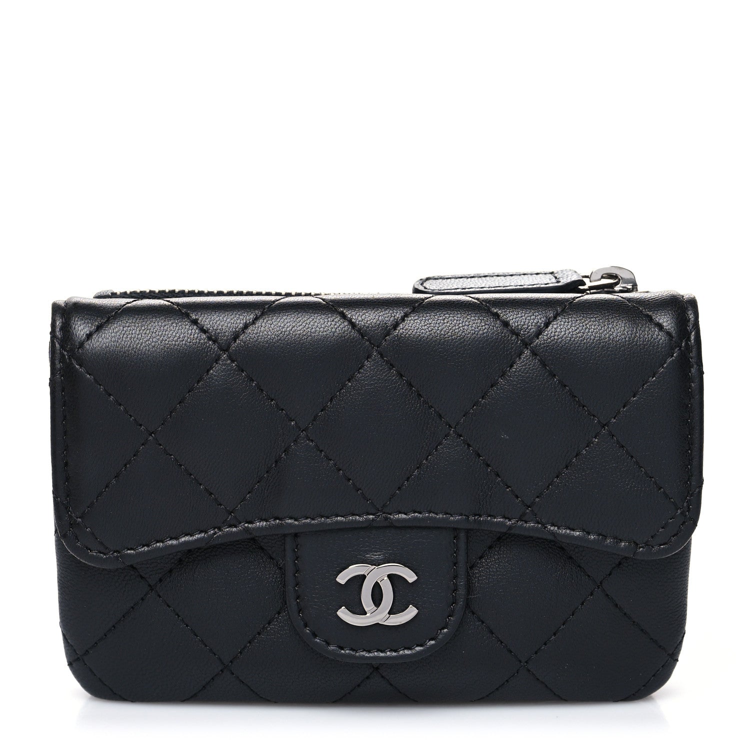 Chanel Lambskin Quilted Zip Card Holder Black 1 of 10
