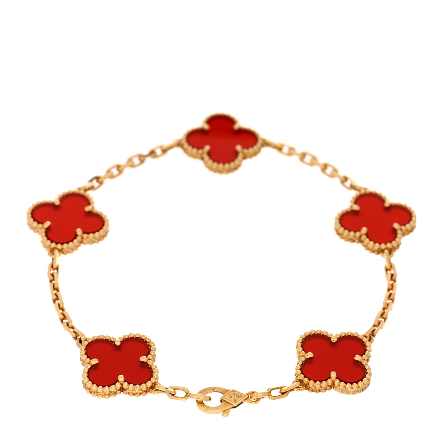18K Yellow Gold Carnelian 5 Motifs Vintage Alhambra Bracelet