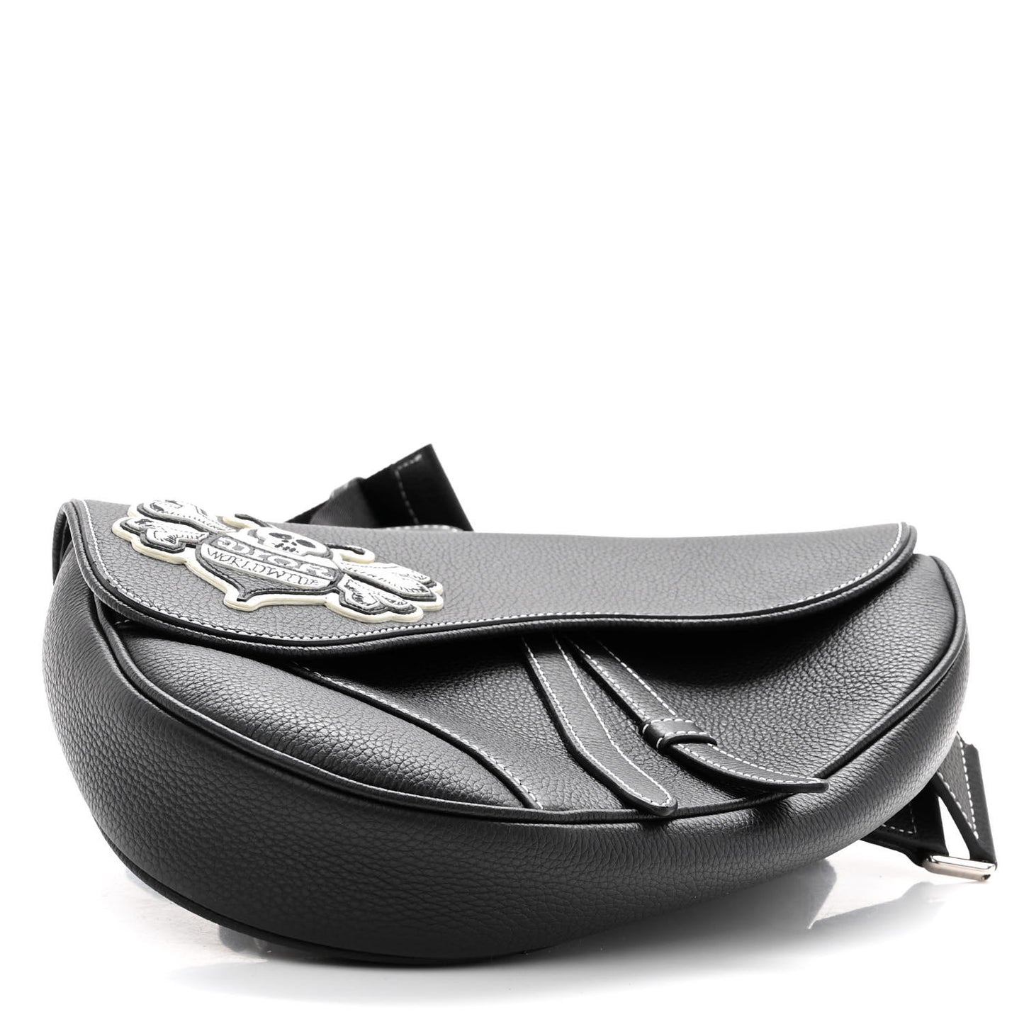 X SHAWN STUSSY Grained Calfskin Bee Saddle Bag Black