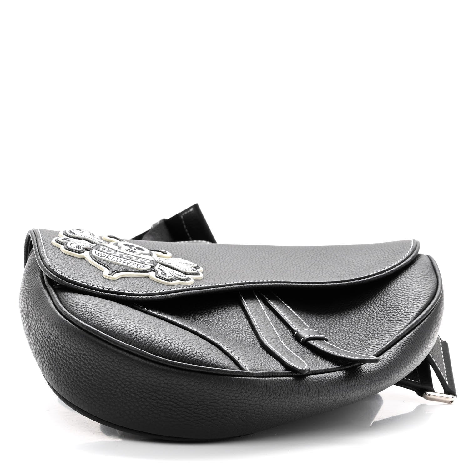 Christian Dior X SHAWN STUSSY Grained Calfskin Bee Saddle Bag Black 4 of 9