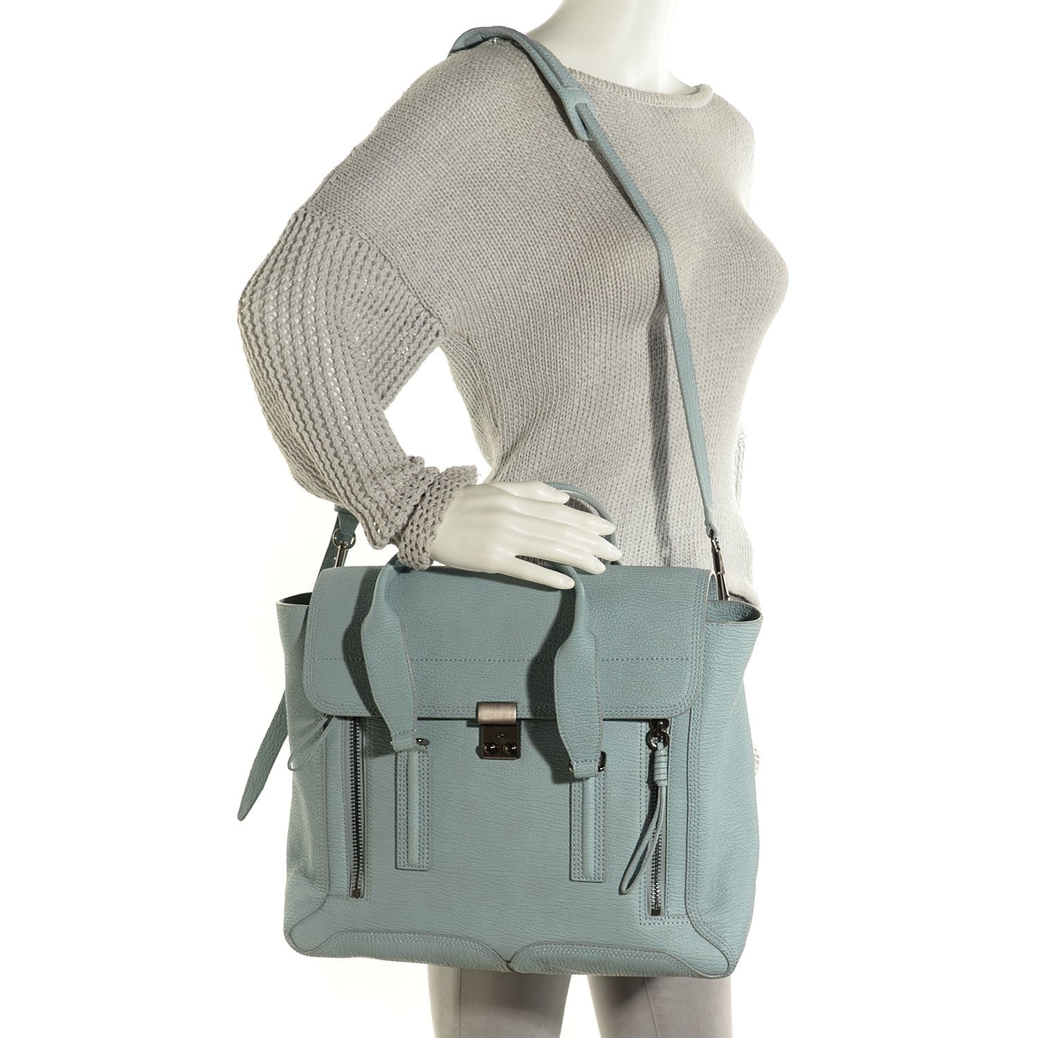 3.1 Phillip Lim 3.1 Textured Calfskin Large Pashli Satchel Light Blue 2 of 12