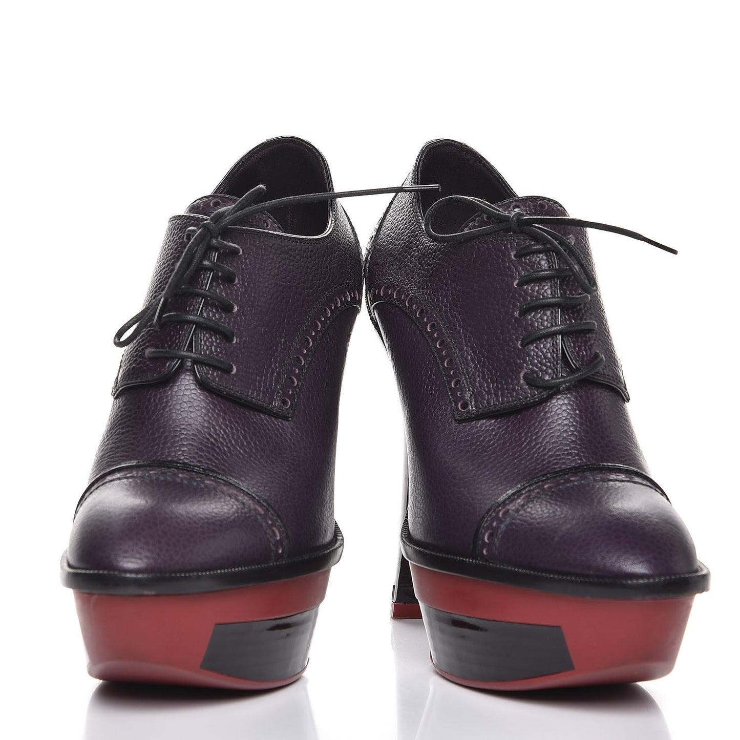 Grained Calfskin Platform Lace Up Pumps 38.5 Purple