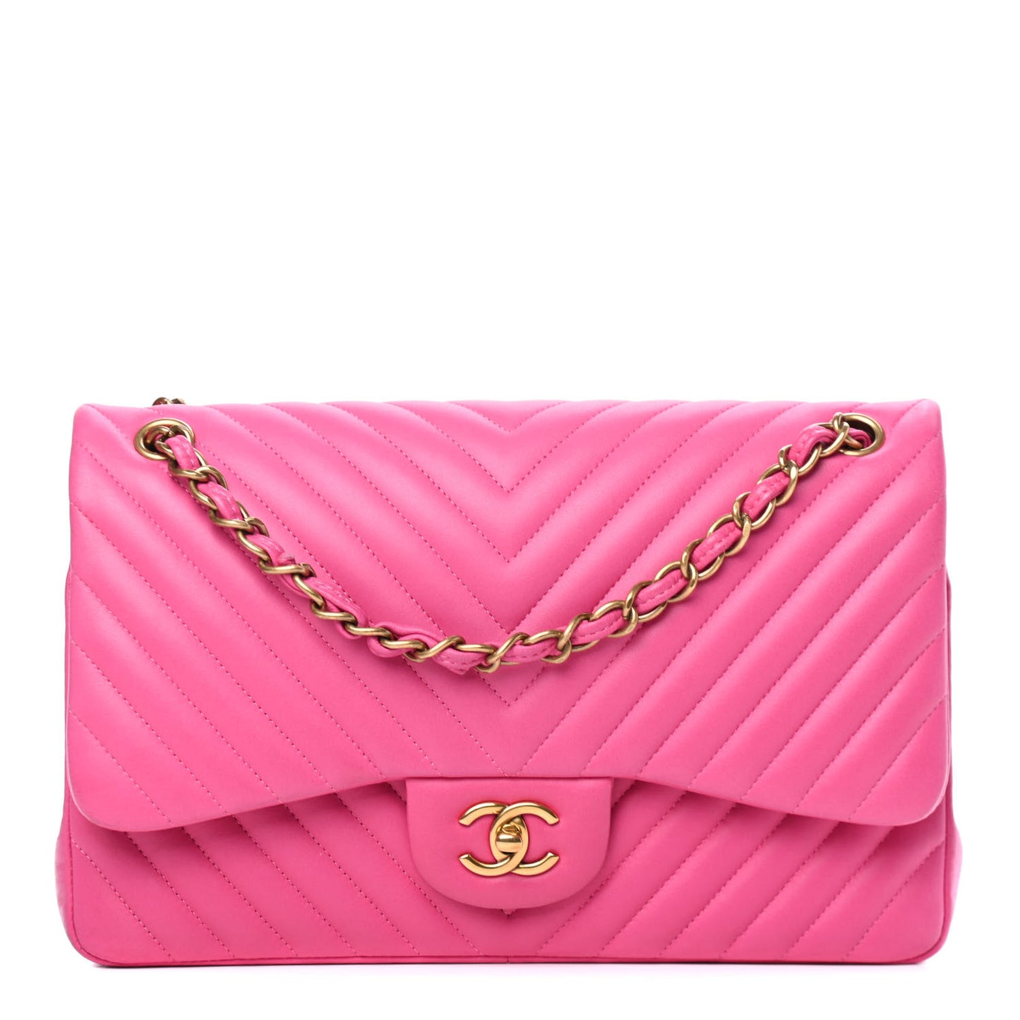 Lambskin Chevron Quilted Jumbo Double Flap Pink