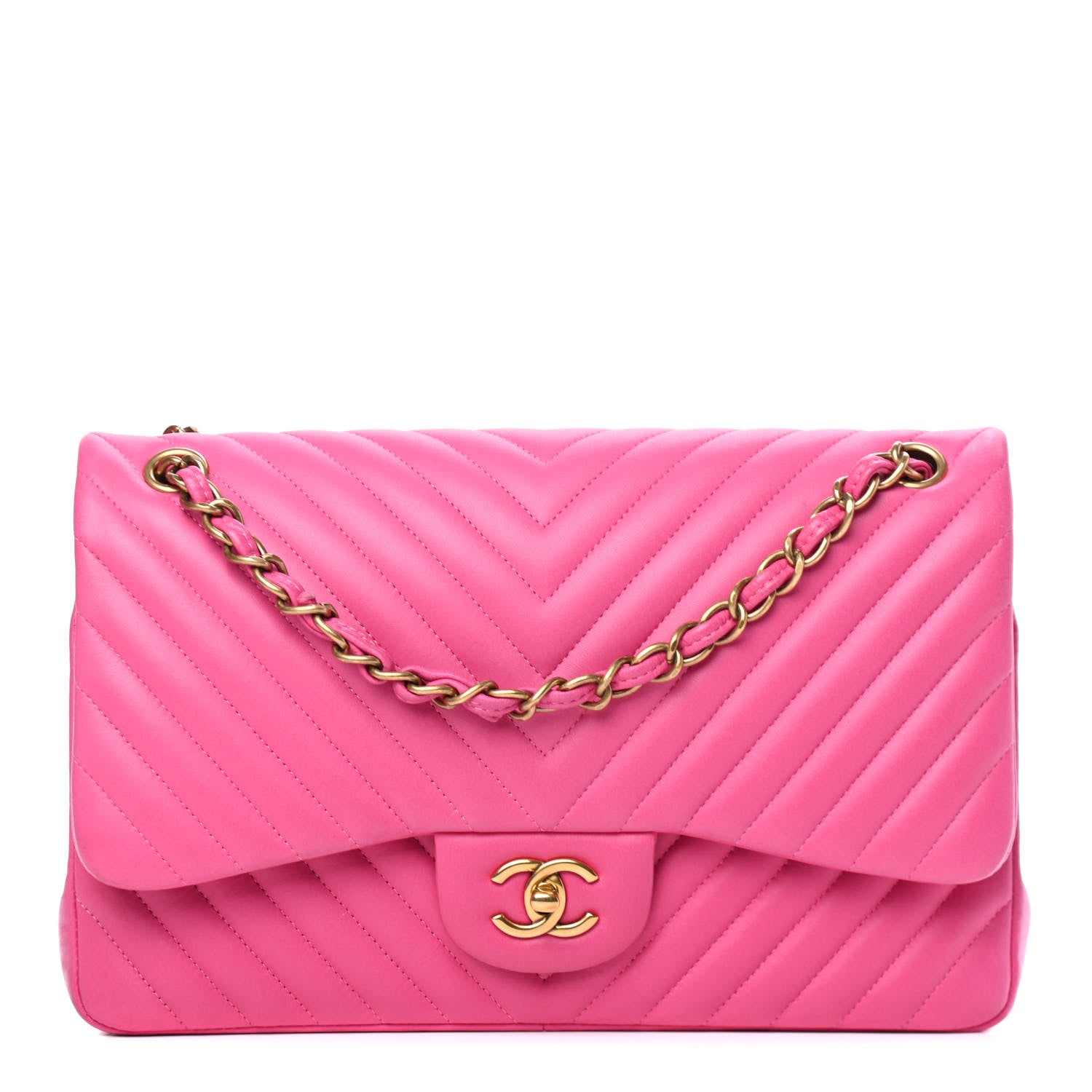 Chanel Lambskin Chevron Quilted Jumbo Double Flap Pink 1 of 4