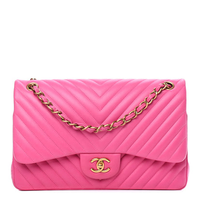 Chanel Lambskin Chevron Quilted Jumbo Double Flap Pink 1 of 4