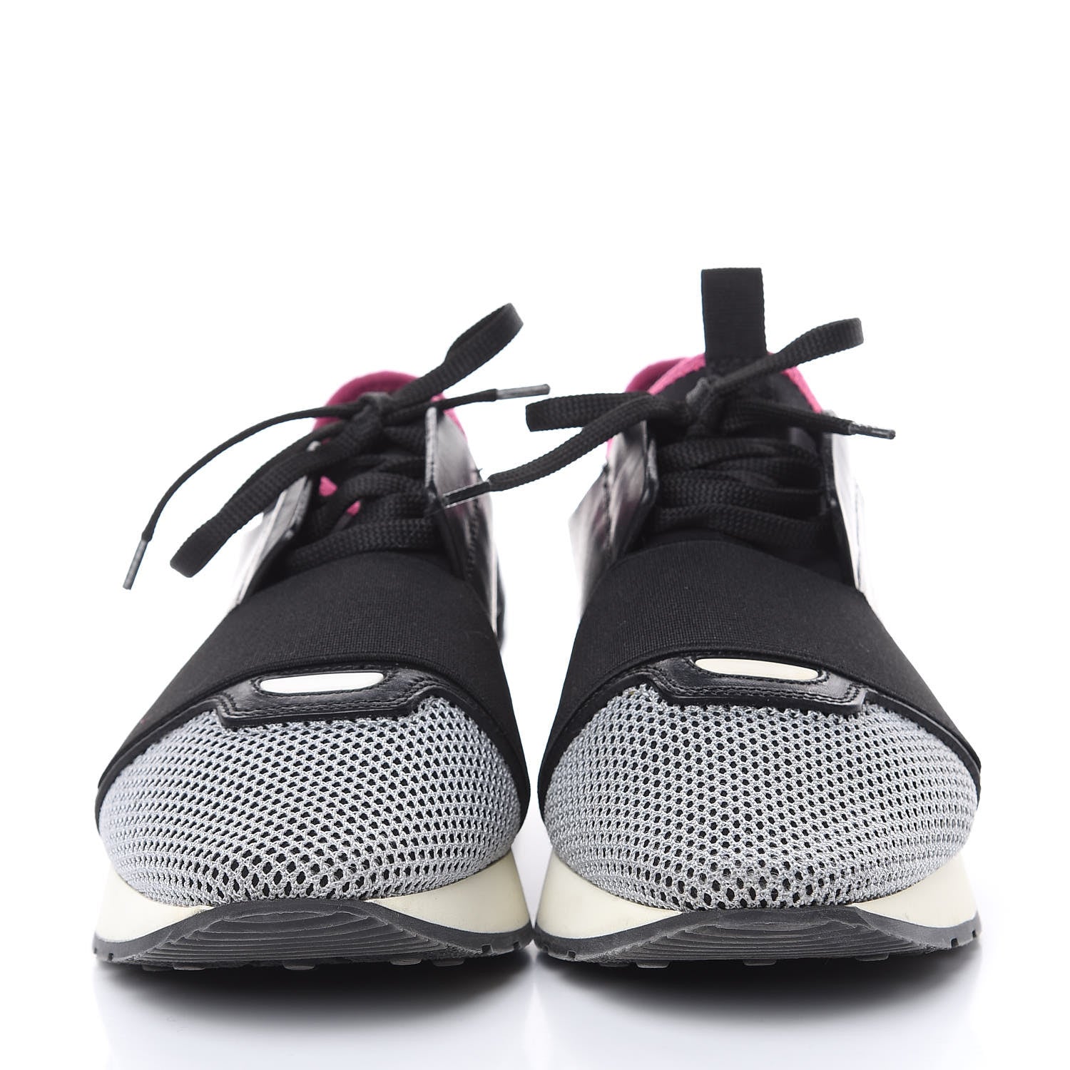 Balenciaga Mesh Calfskin Neoprene Patent Womens Race Runner Sneakers 40 Black Silver Pink 2 of 9