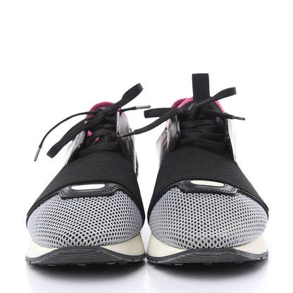 Balenciaga Mesh Calfskin Neoprene Patent Womens Race Runner Sneakers 40 Black Silver Pink 2 of 9