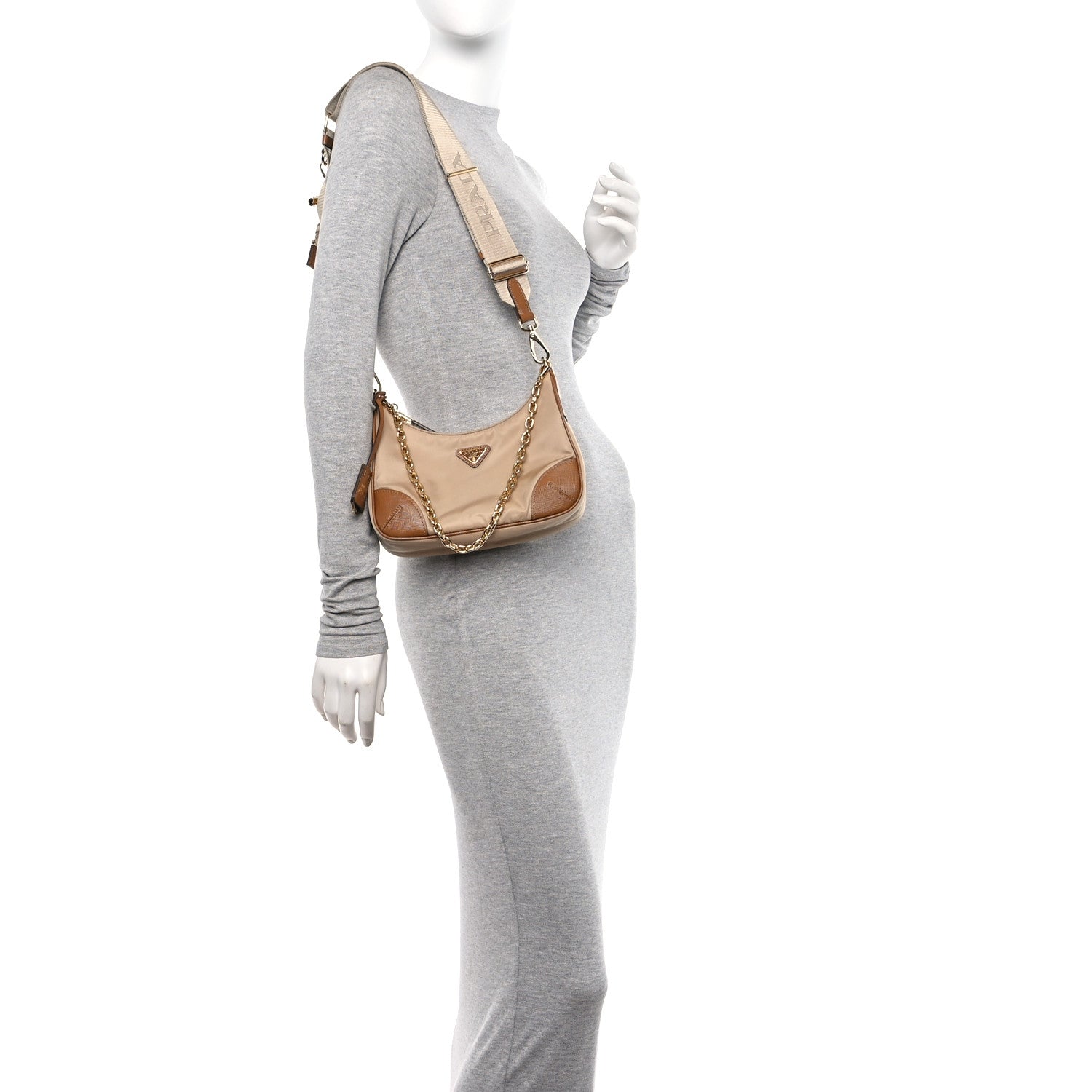 Prada Nylon Saffiano Re-Edition 2005 Shoulder Bag Camel Caramel 2 of 9