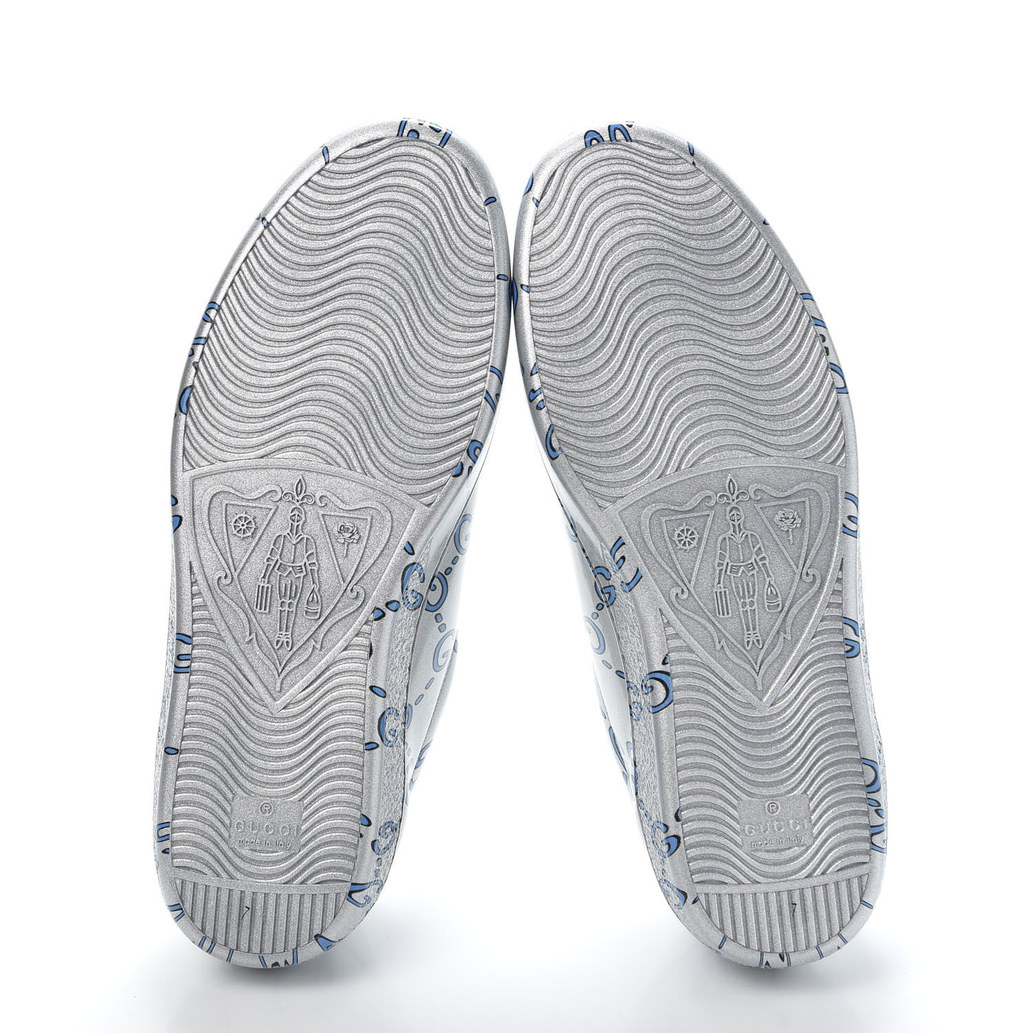 Gucci Miro Rubber Wax GucciGhost Print Mens New Ace Sneakers 7 Silver 7 of 9