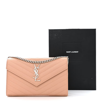Saint Laurent Grain De Poudre Matelasse Chevron Monogram Chain Wallet Pale Pink 11 of 11