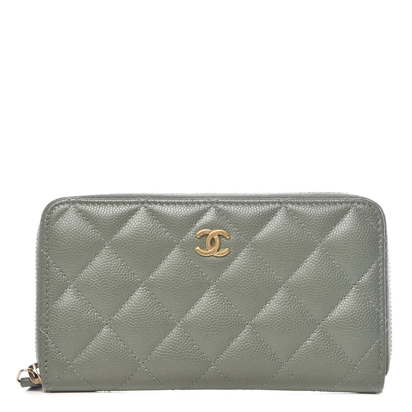 Iridescent Caviar Quilted Medium Zip Around Wallet Light Green