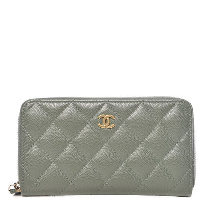 Chanel Iridescent Caviar Quilted Medium Zip Around Wallet Light Green 1 of 9