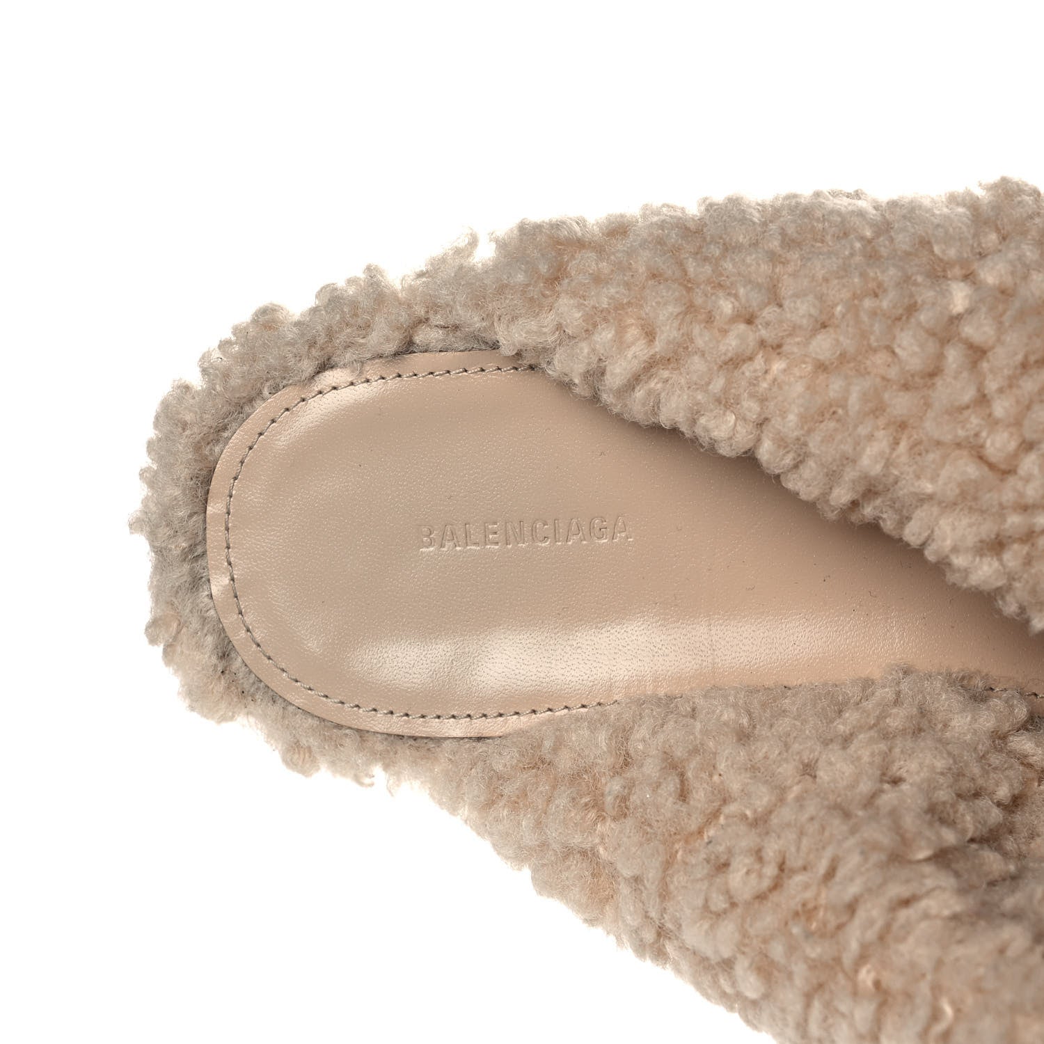 Balenciaga Faux Shearling Drapy Slide Sandals 39 Beige 6 of 7