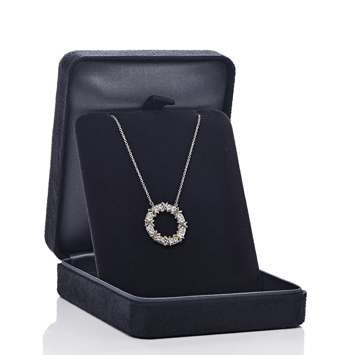 Tiffany 18K Yellow Gold Platinum Diamond Schlumberger Sixteen Stone Circle Pendant Necklace 5 of 5