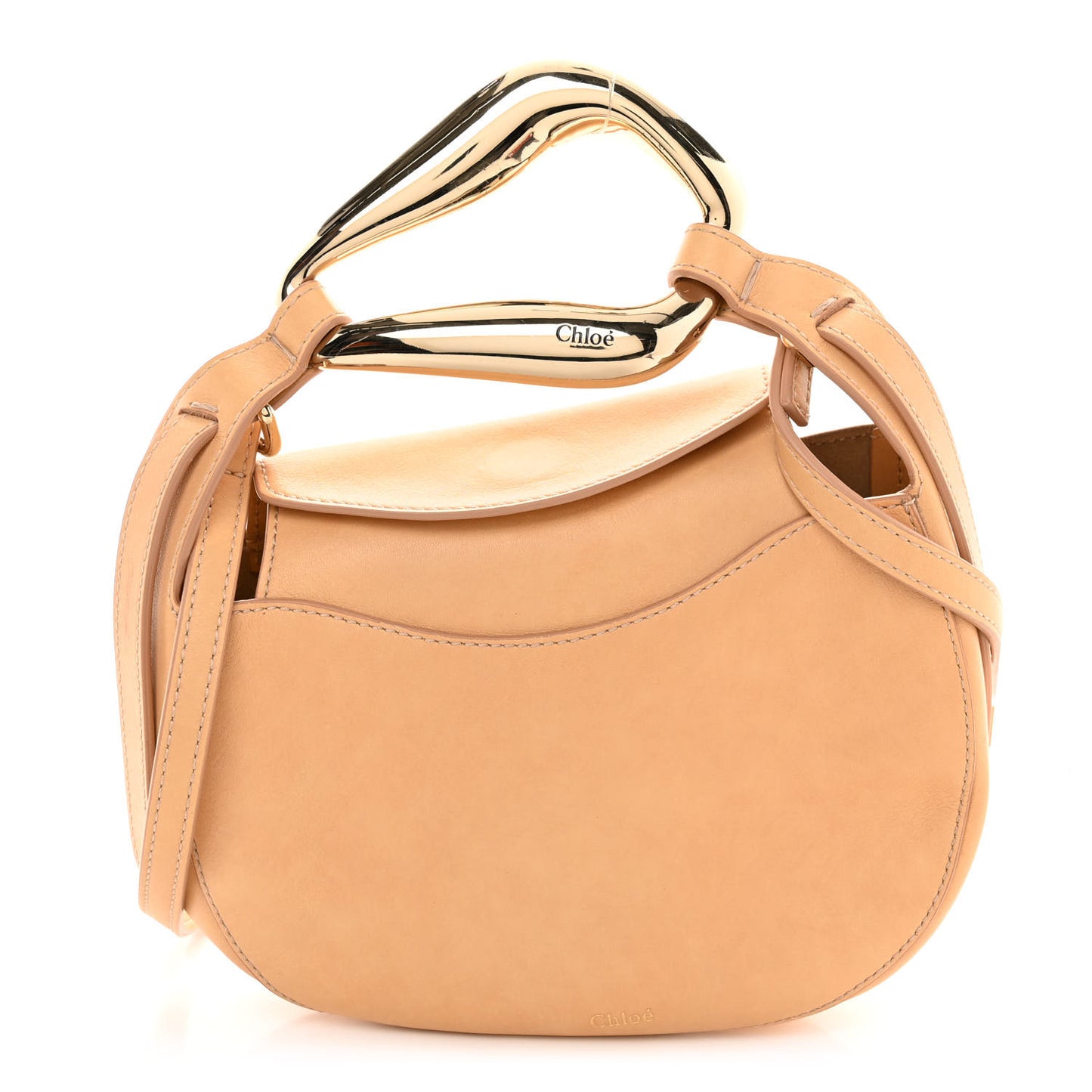 Small Grain Calfskin Kiss Bag Sandy Beige