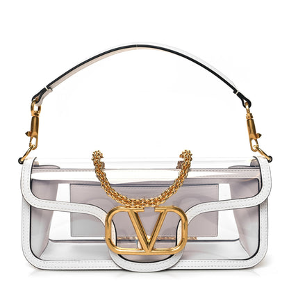 Valentino Garavani PVC Nappa Vlogo Loco Shoulder Bag Trasparente Optic White 1 of 9