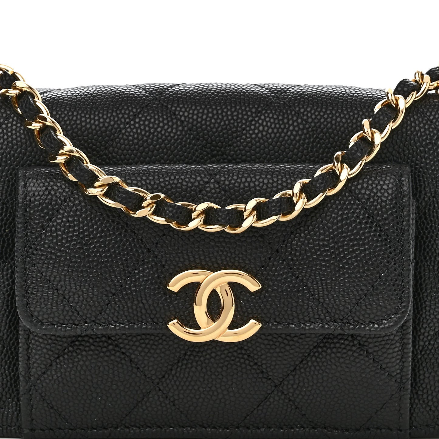 Caviar Quilted Pocket Twins Clutch With Chain Black
