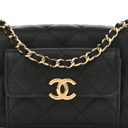 Chanel Caviar Quilted Pocket Twins Clutch With Chain Black 10 of 13