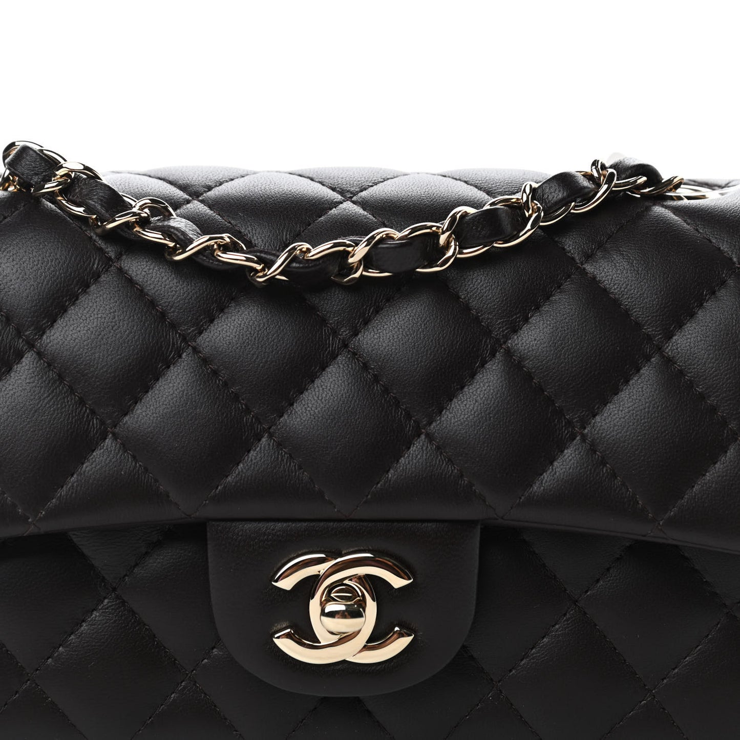 Lambskin Quilted Mini Rectangular Flap Dark Brown
