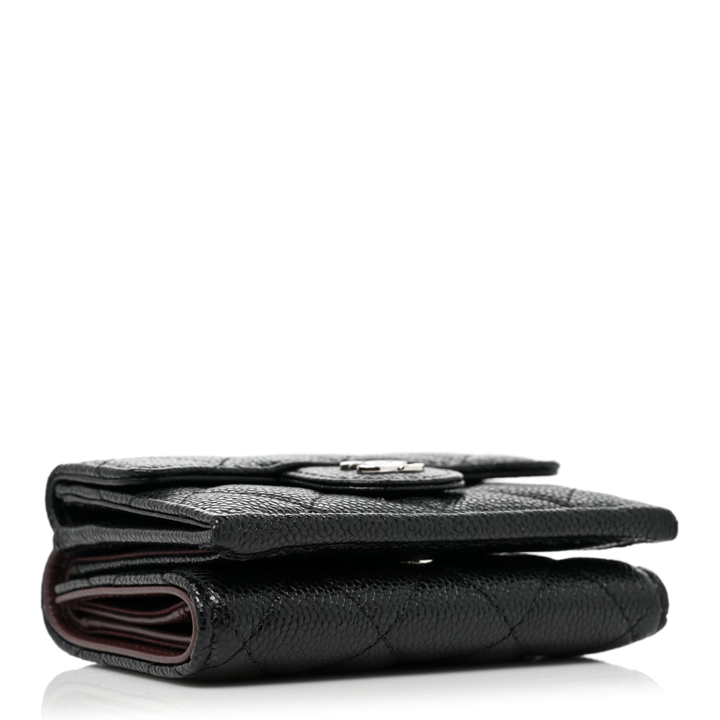 Caviar Quilted Tri-Fold Flap Wallet Black